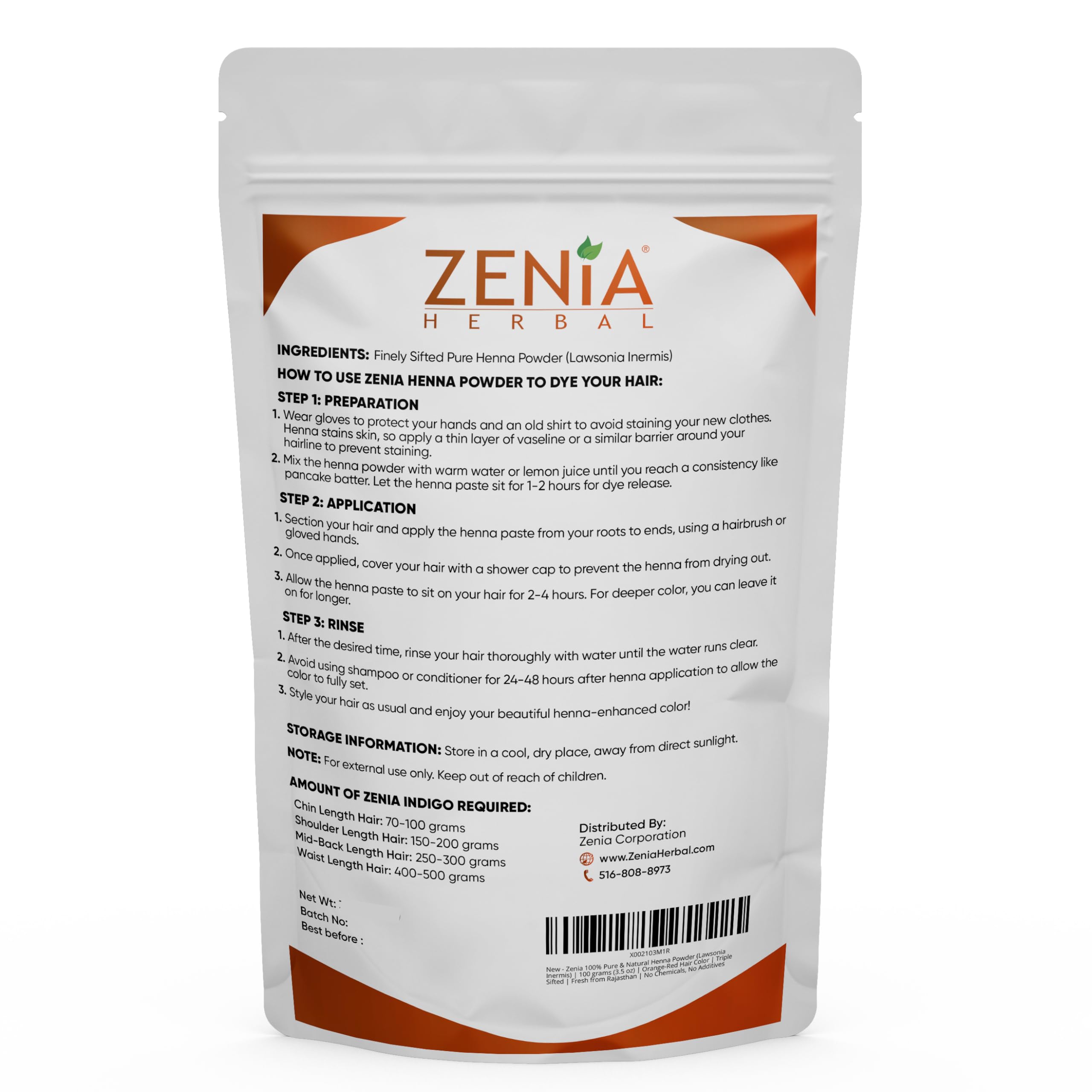 Henna Zenia, polvo tamizado triple para mezcla más suave