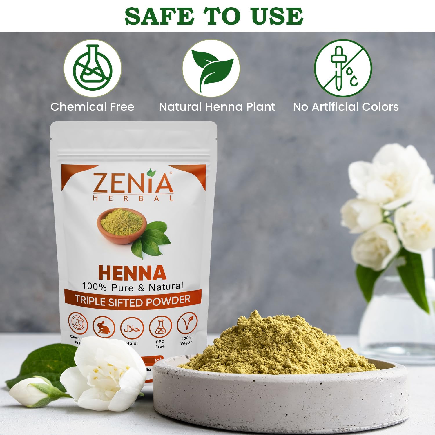 Henna Zenia sin químicos para cabello sano