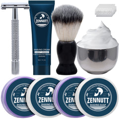 Kit ZENNUTT con 4 jabones de afeitado para uso prolongado.