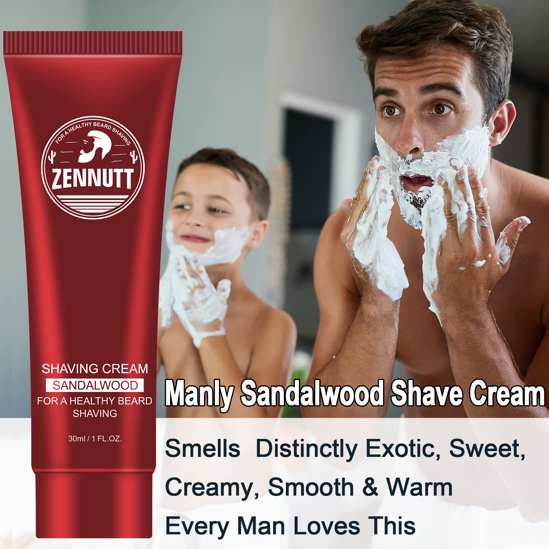 Crema de afeitar ZENNUTT con aloe y jojoba para piel suave.