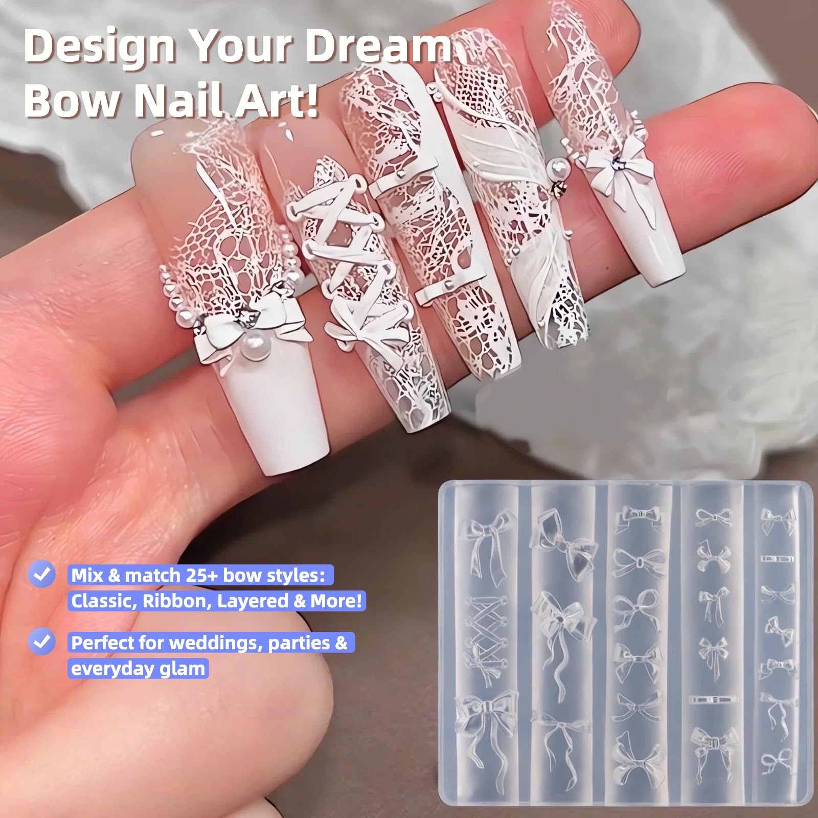 Zenoco molde silicona 3D lazo, ideal para resina y gel en uñas