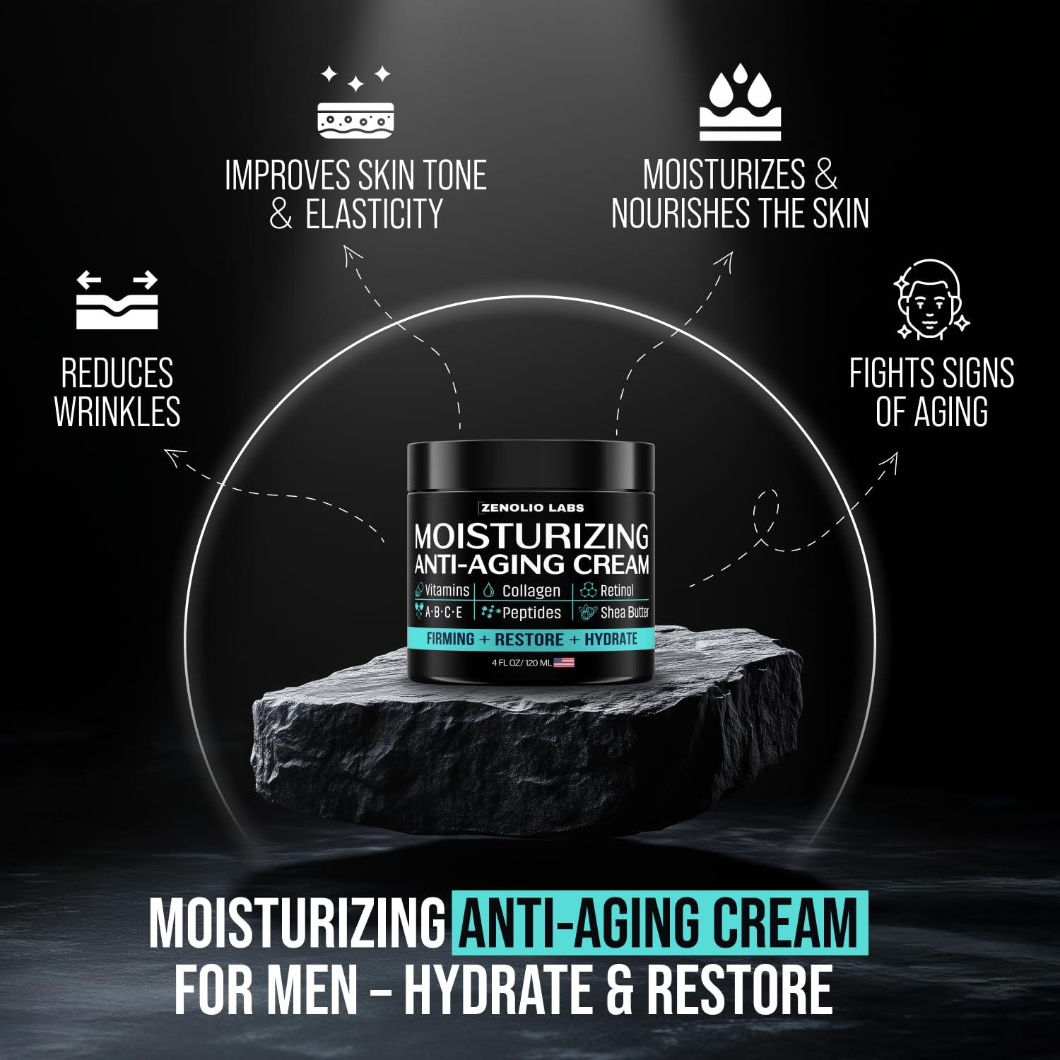 Zenolio Labs envase de 4 onzas, crema ligera para piel masculina.