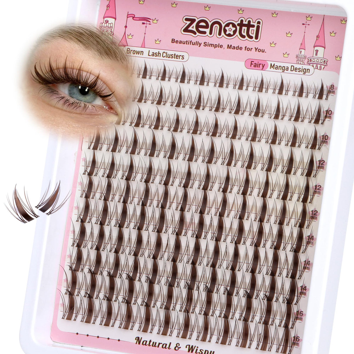 Zenotti racimos marrón con banda transparente para look suave todo el día.