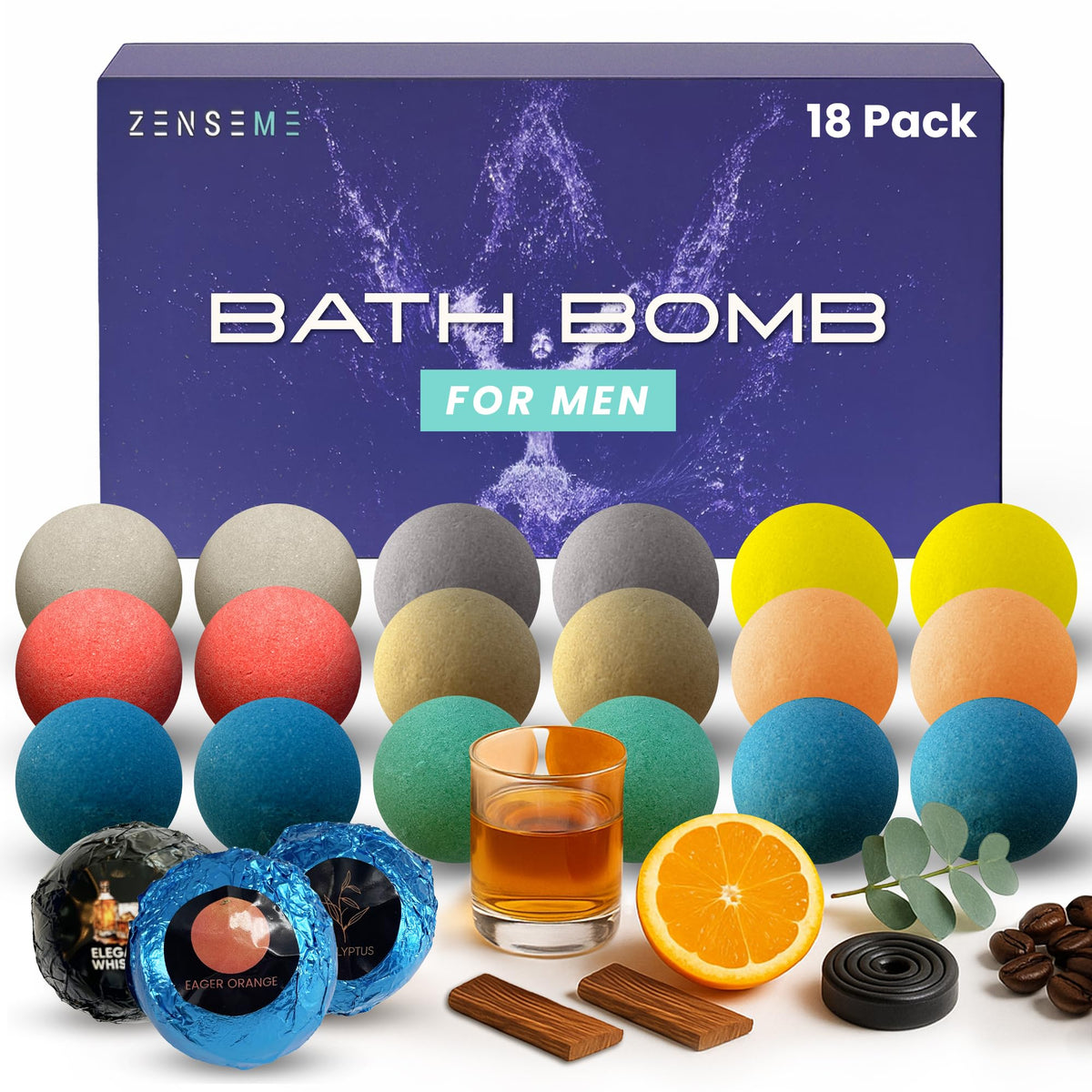 ZenseMe bombas de baño para hombre con sandalo: aroma calmante y relajante.