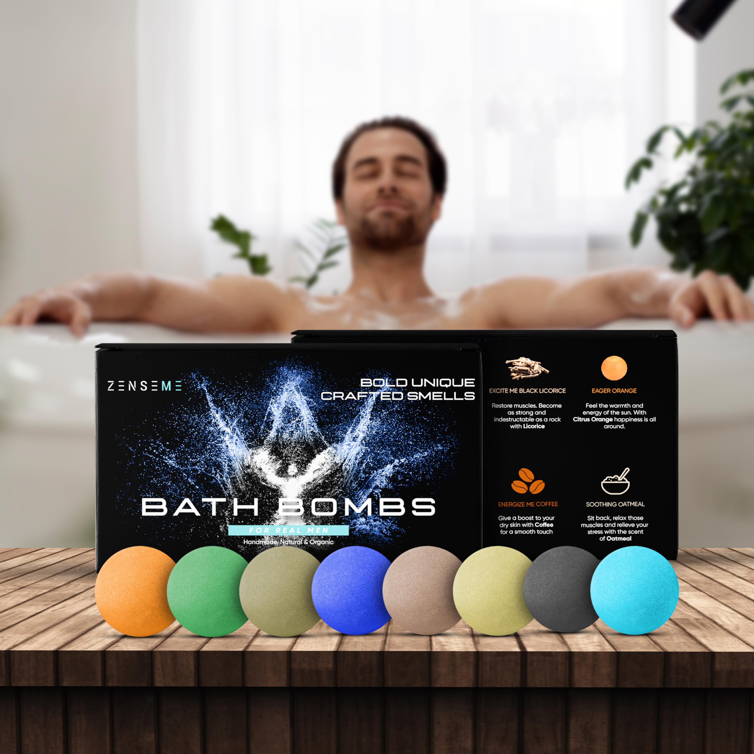 ZenseMe bombas de baño sándalo, aroma terroso y relajante.