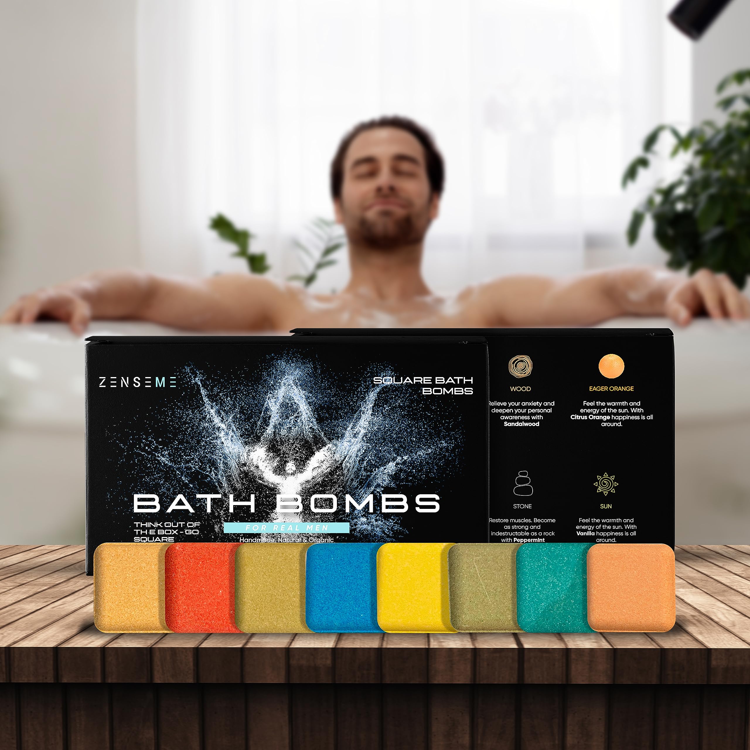 ZenseMe bomba de baño para hombres, aroma menta, sensación vigorizante.