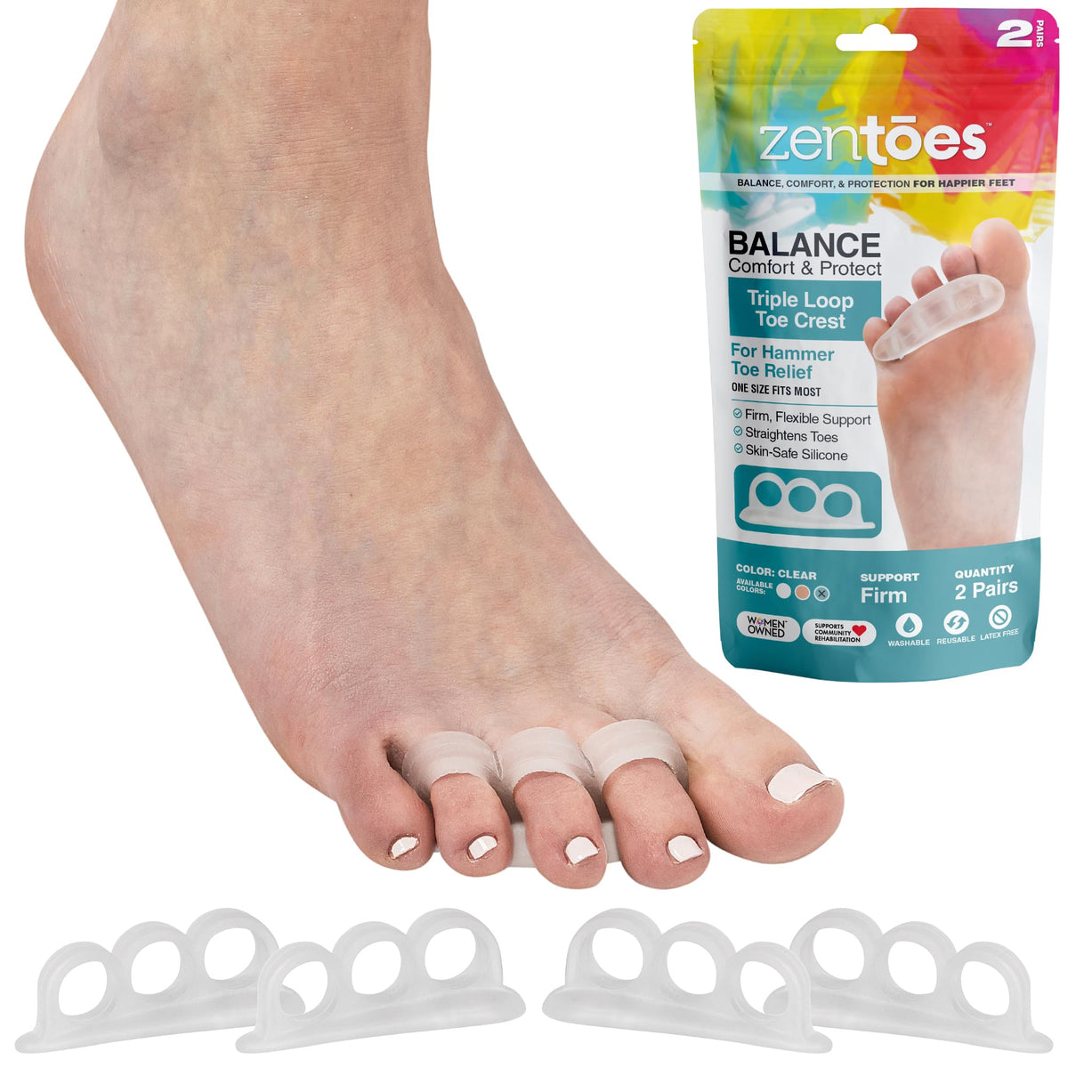 ZenToes Corrector dedo martillo: realinea dedos y mejora la comodidad diaria.