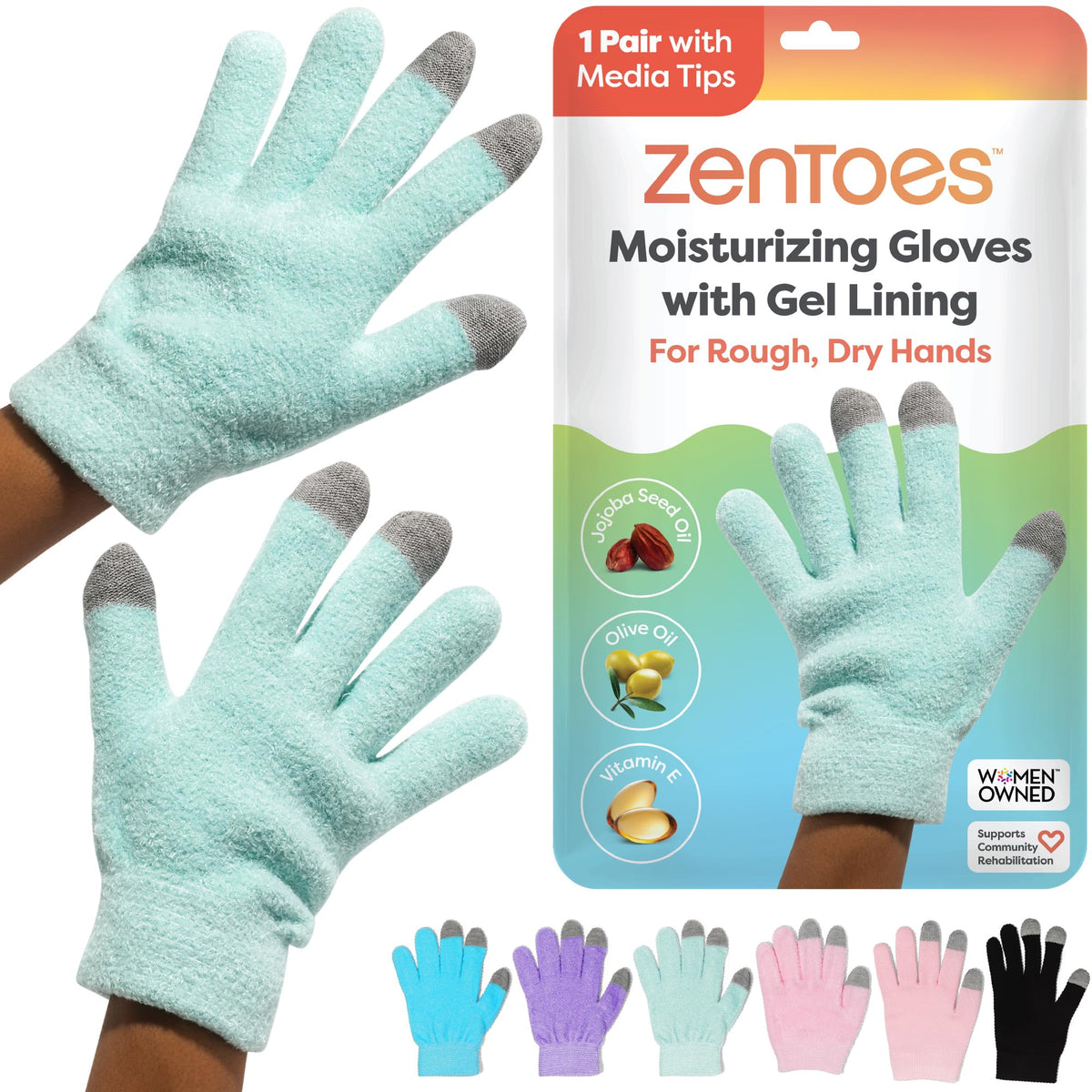 Guantes ZenToes hidratantes nocturnos para manos secas y suaves.