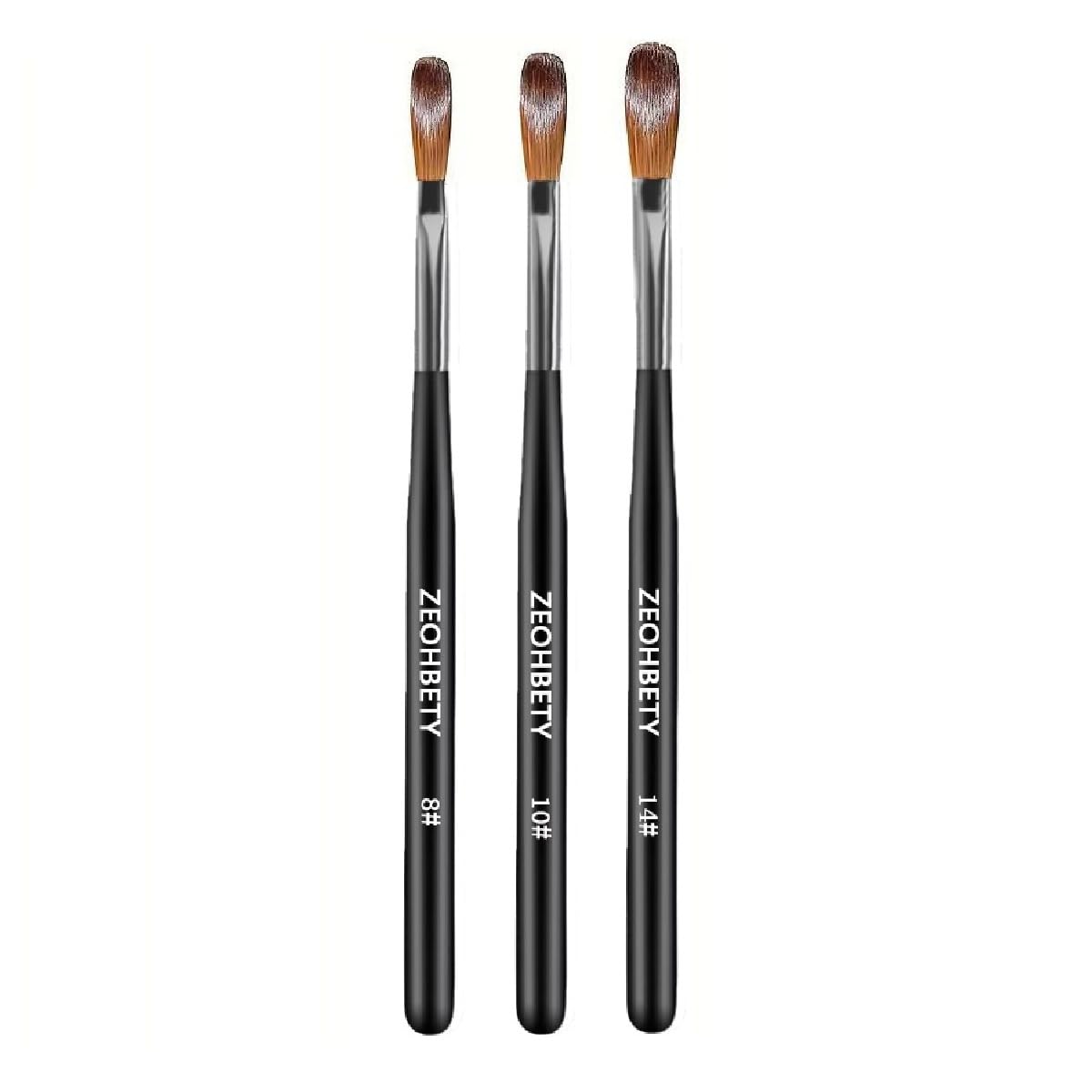 Pinceles acrílicos ZEOHBETY set de 3 piezas para aplicación precisa.