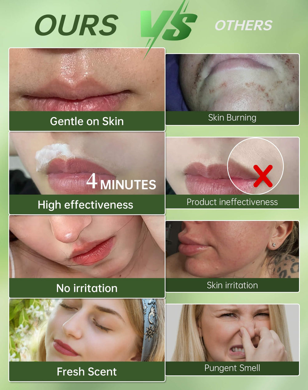 Zeponyx depilación del labio superior y mentón con acabado suave.