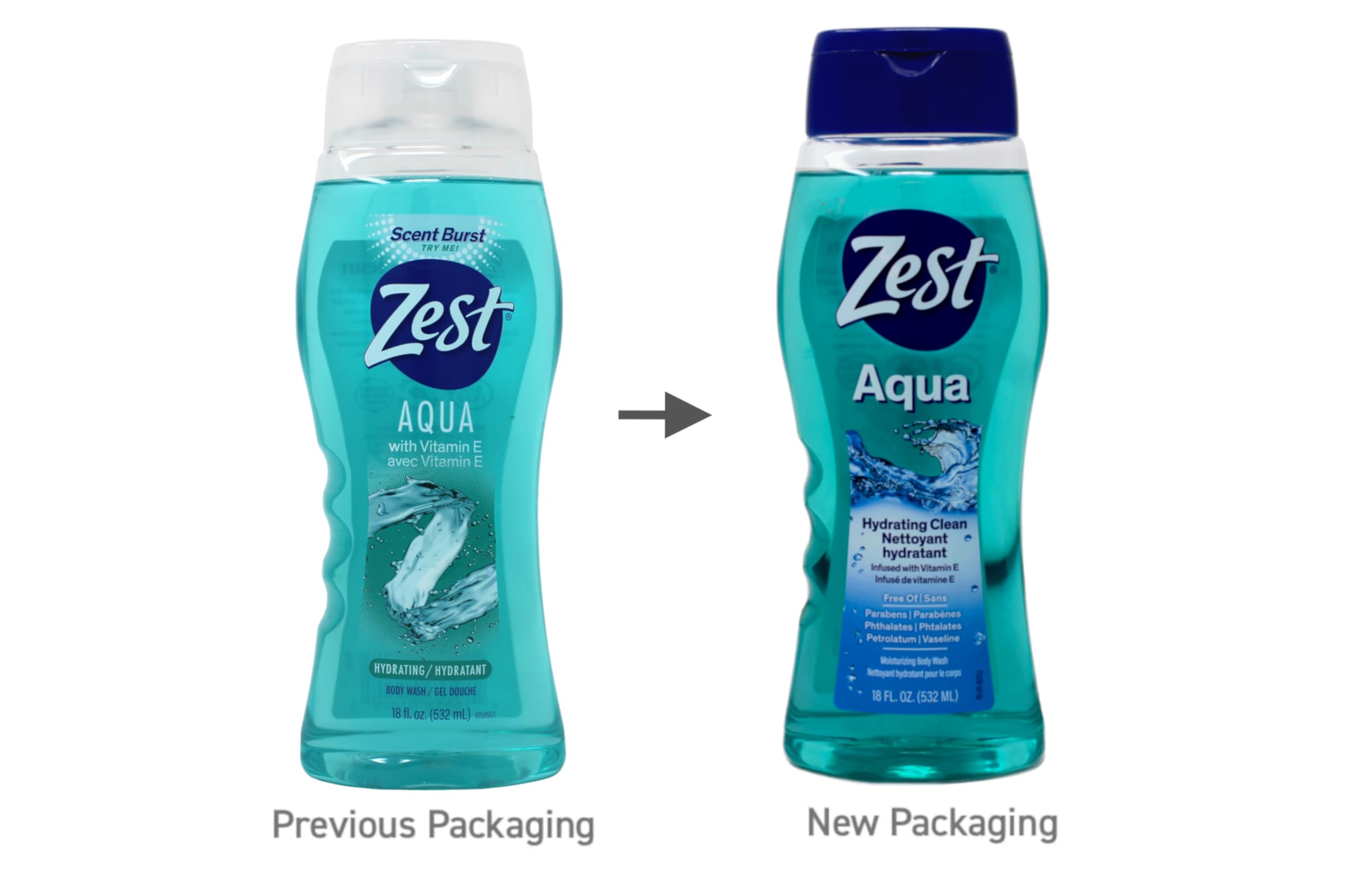 Zest Aqua, botella de 18oz destacando el tamaño práctico