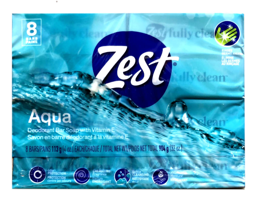 Zest Aqua Pure con vitamina E: nutrición suave para la piel durante la ducha.