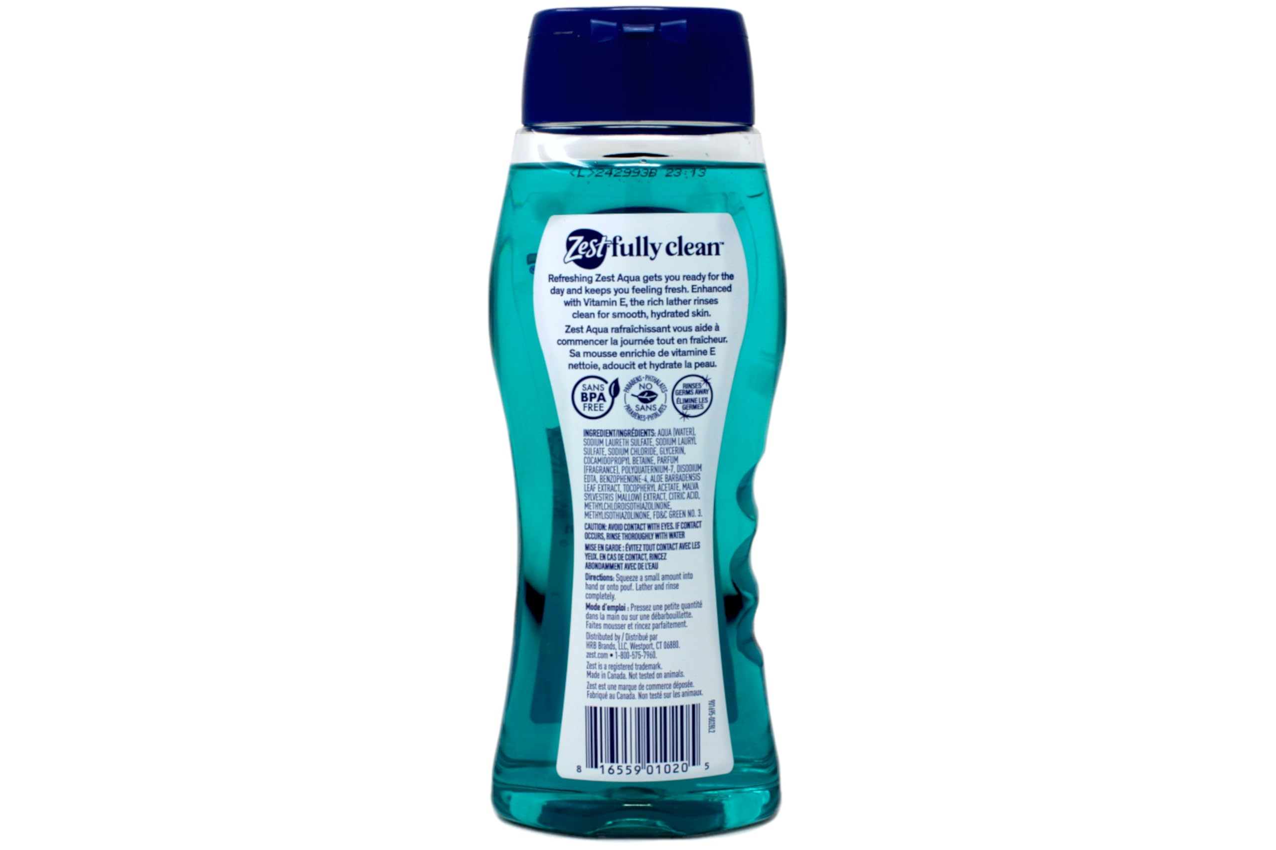 Zest Aqua: etiqueta con vitamina E para piel suave.