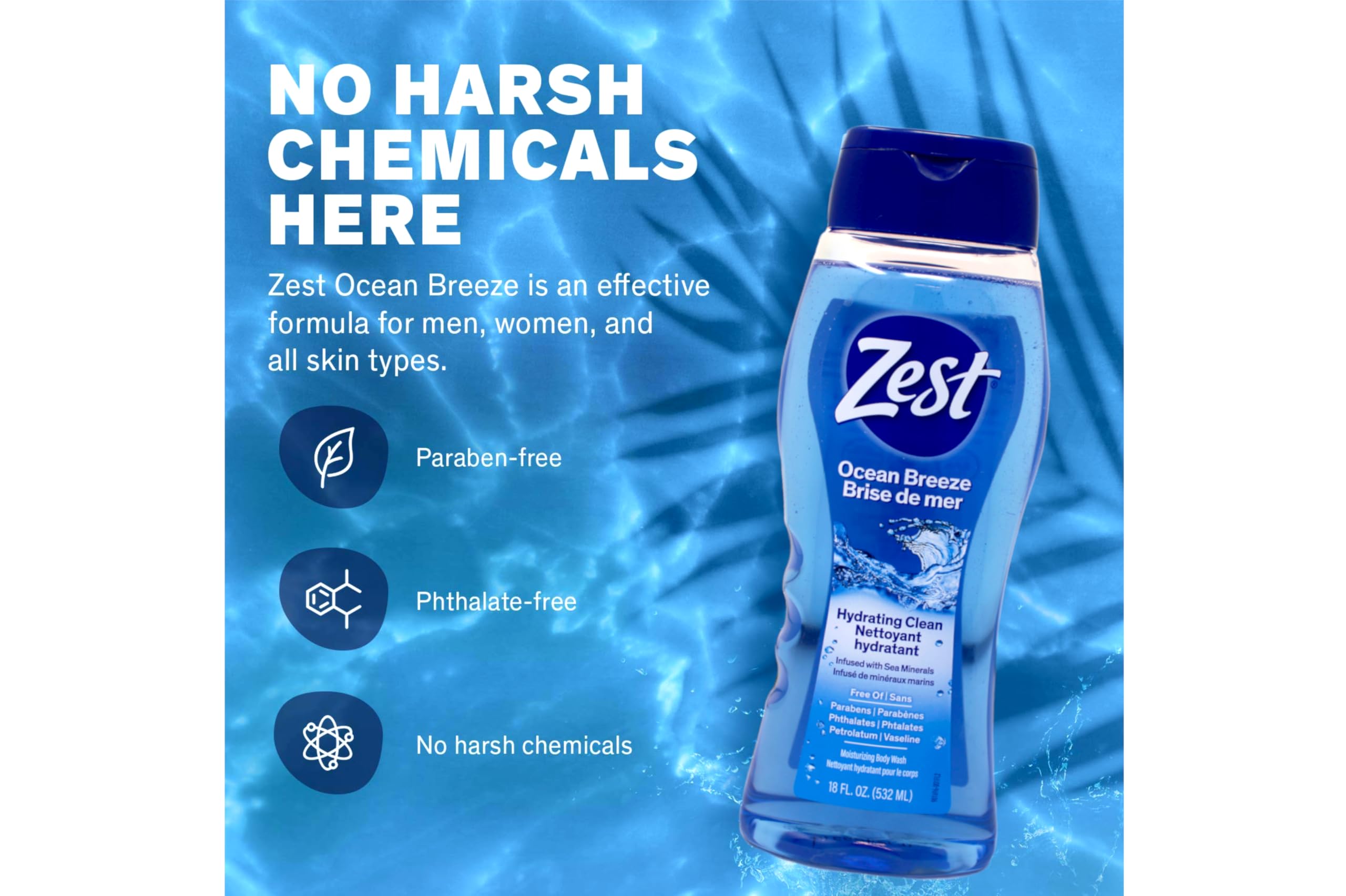 Zest Gel Douche Rinçage doux laisse la peau confortable.