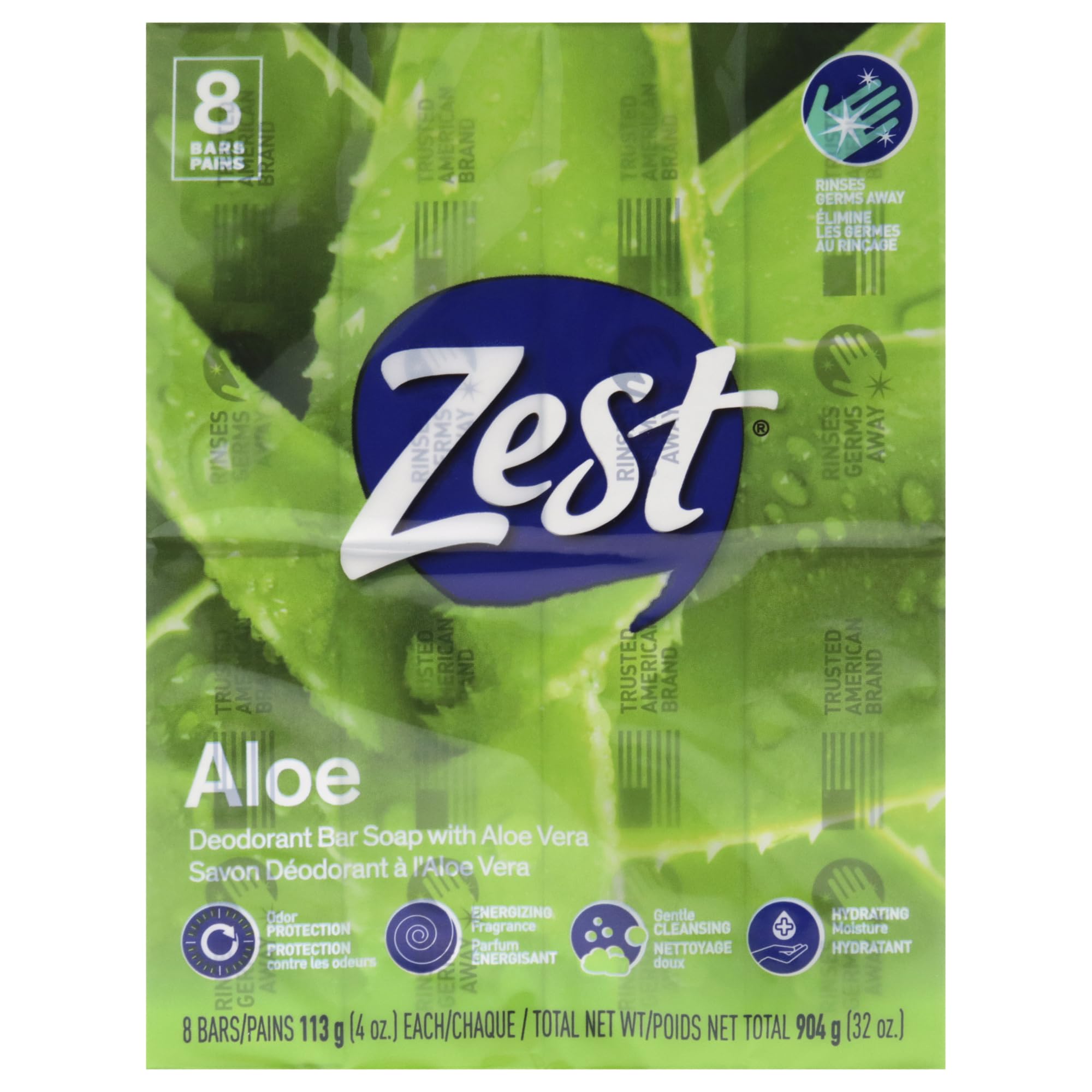 Zest Jabon Aloe Fresco, barra de jabón con aroma fresco