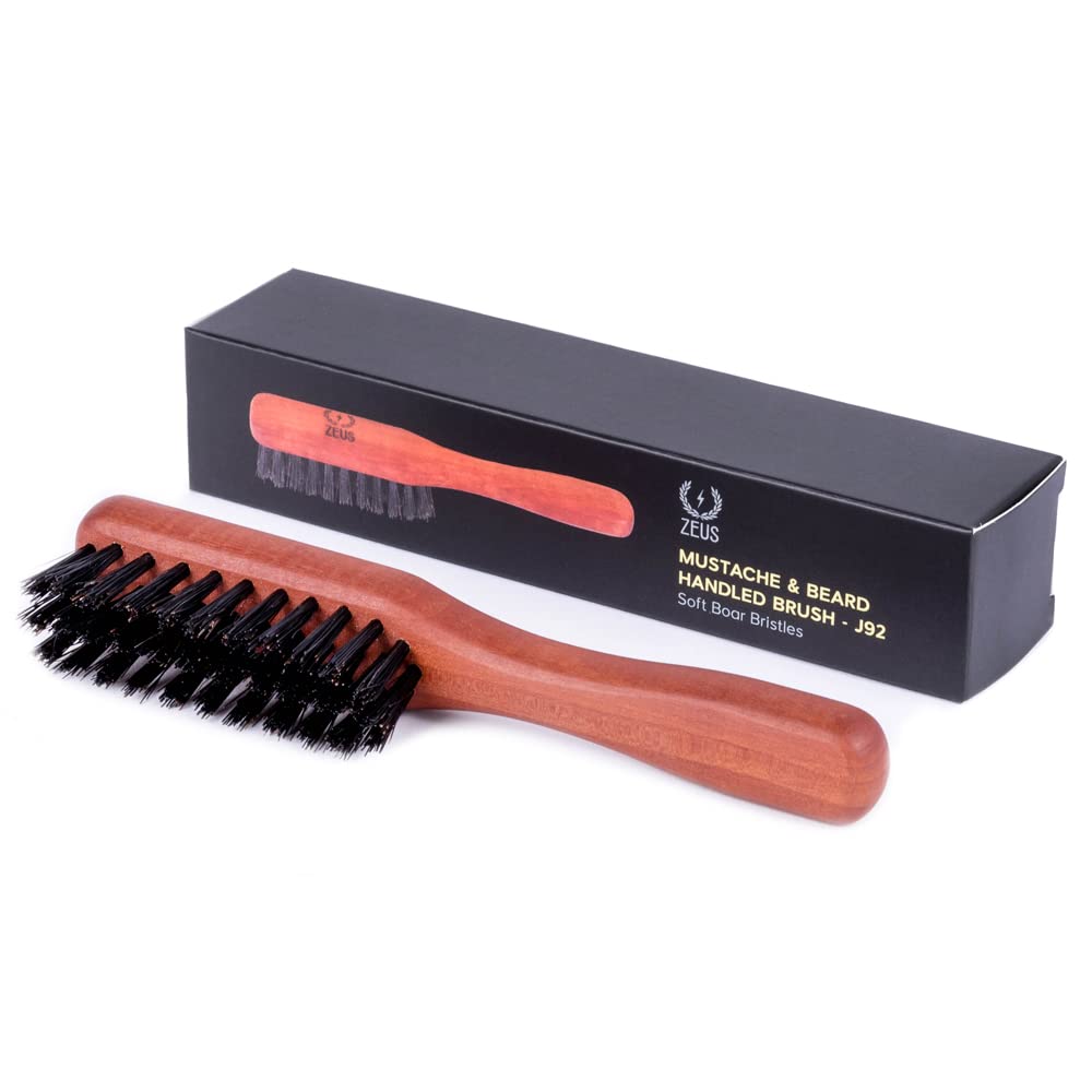 ZEUS cepillo con mango ergonómico para control preciso de barba y bigote.