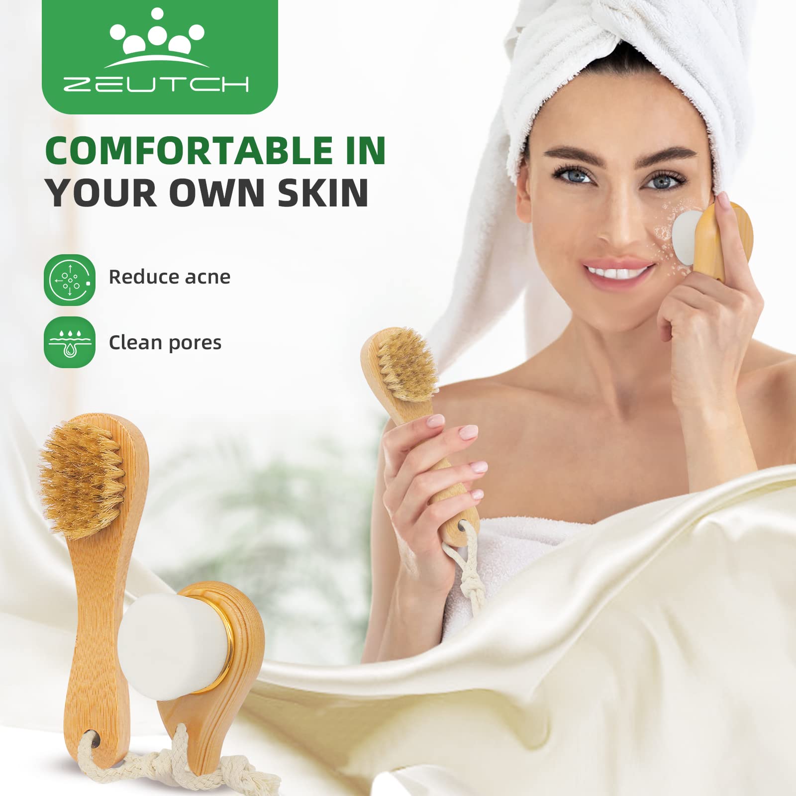 Zeutch Premium Dry Brushing: cepillo facial suave para masajear y limpiar delicadamente.