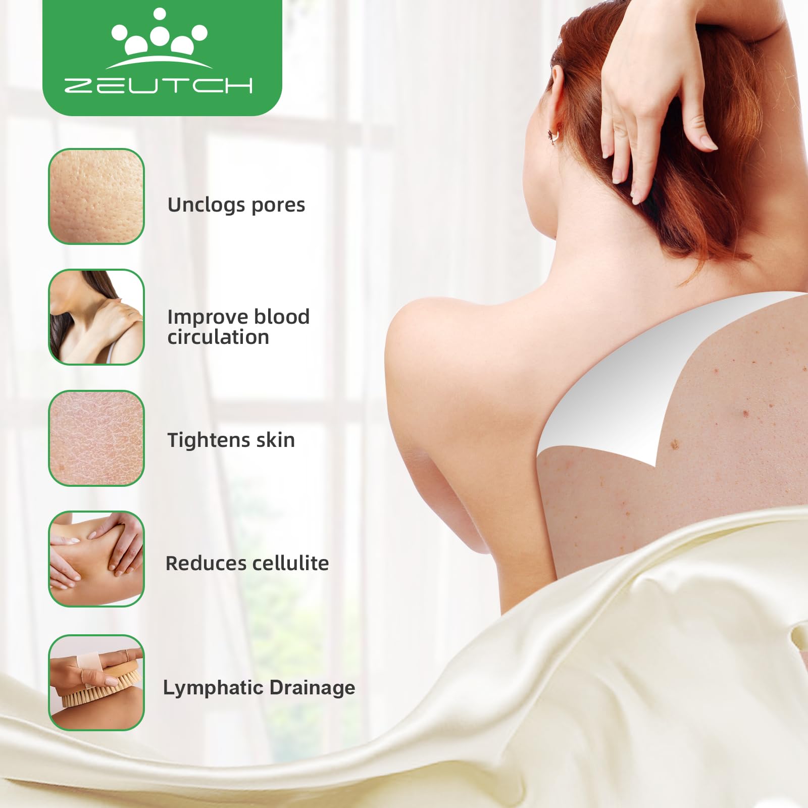 Zeutch Premium Dry Brushing: detalle de cerdas de jabalí para exfoliar sin irritación.