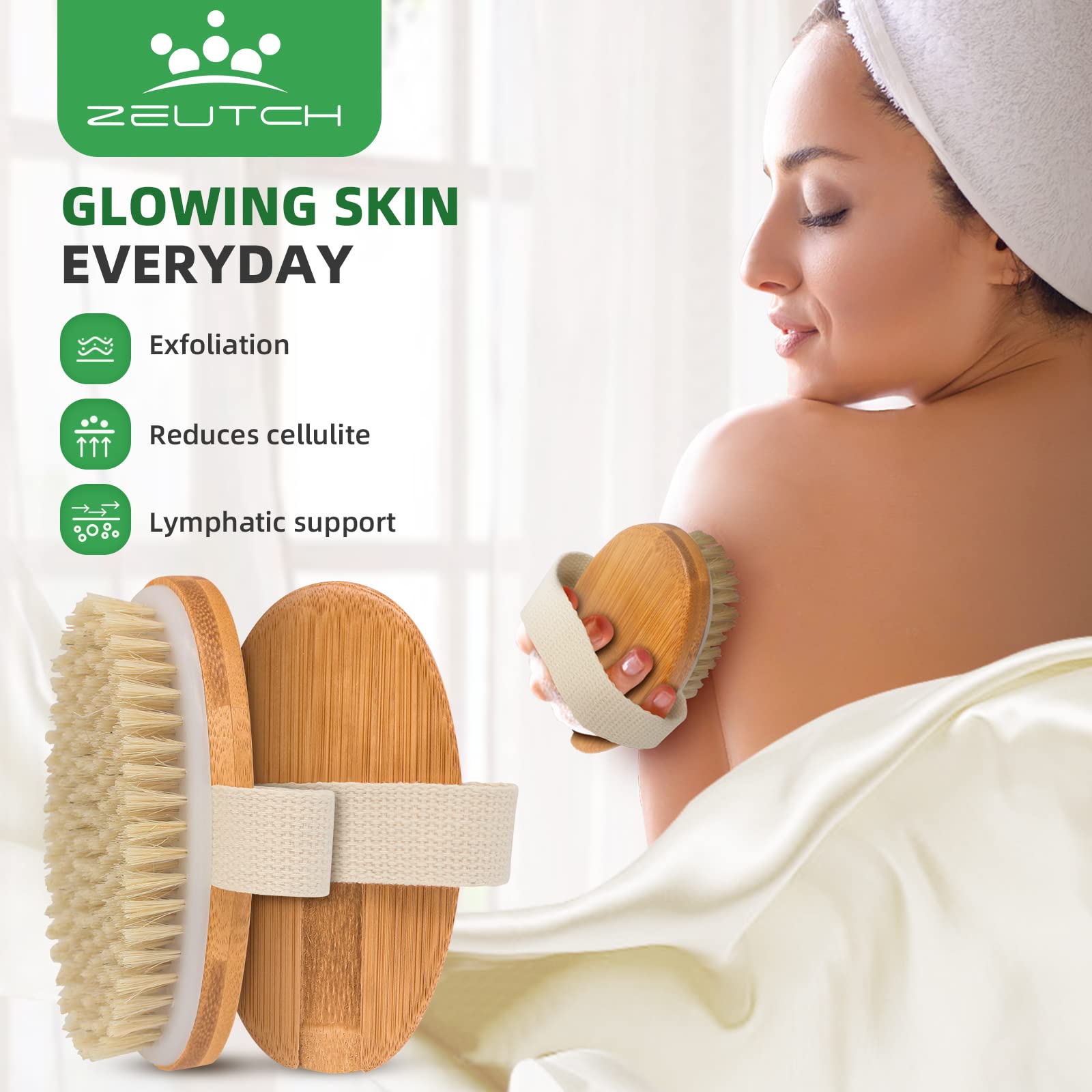 Zeutch Premium Dry Brushing: mango largo desmontable para alcanzar zonas difíciles con facilidad.