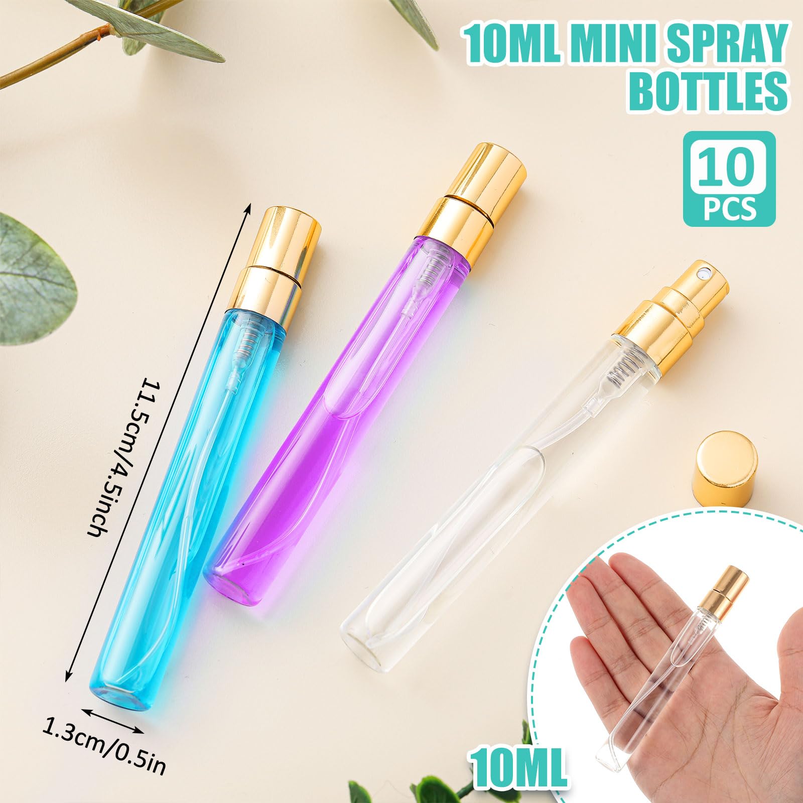 Bouteille spray Zhehao 10 ml verre clair, capuchon doré, pratique en voyage.