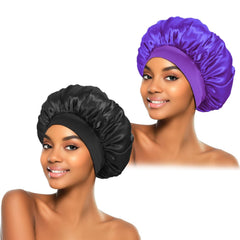 Bonete de seda para dormir ZHENSILK en negro morado, protege el cabello durante la noche.