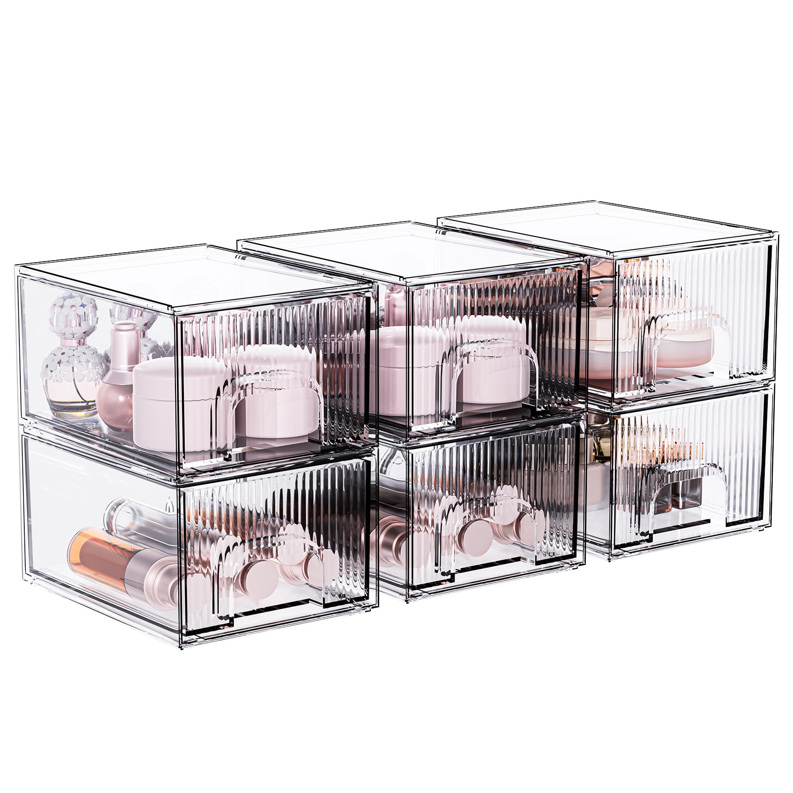 ZHIAI cajón apilable transparente para maquillaje en tocador.