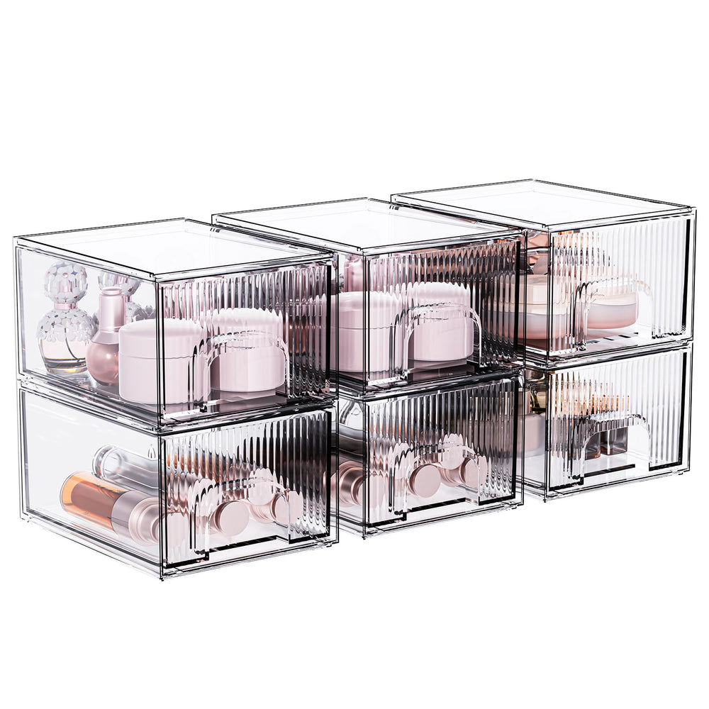 ZHIAI cajón apilable transparente para maquillaje en tocador.