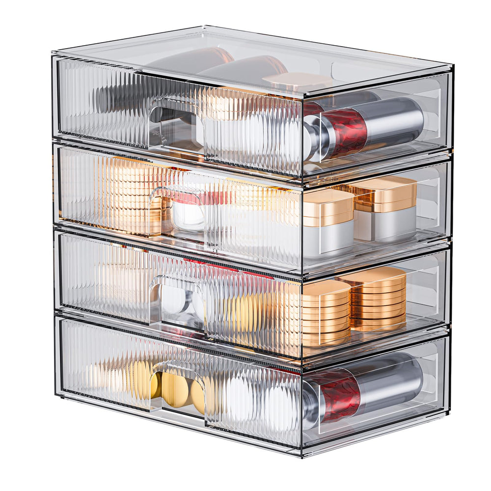 ZHIAI organizador acrilico apilable 4 cajones para cosmeticos, facilita acceso rapido.