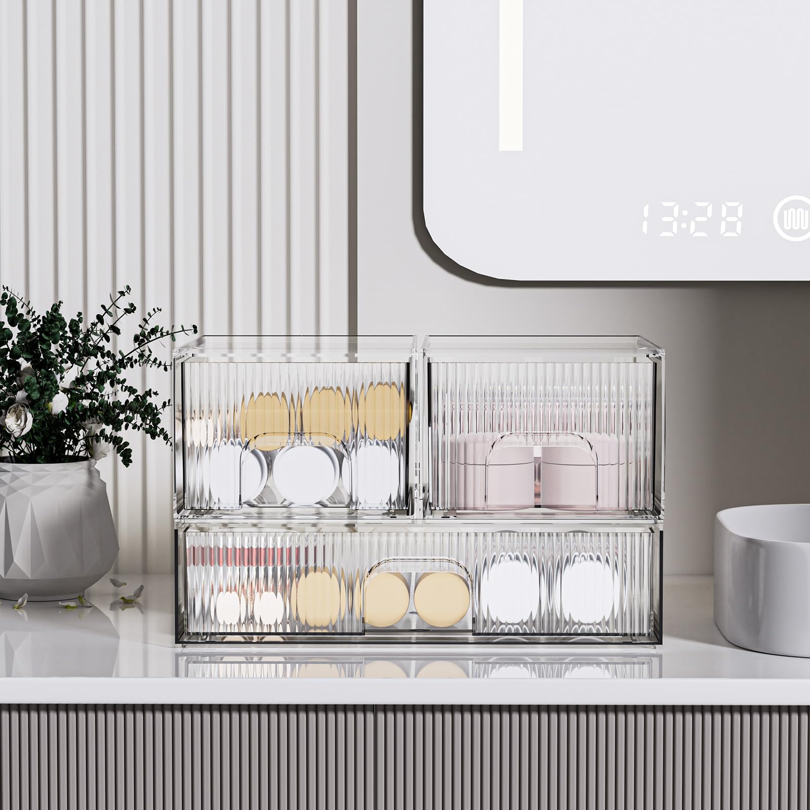 Organizador acrilico ZHIAI con cajones compactos para maquillaje y accesorios.