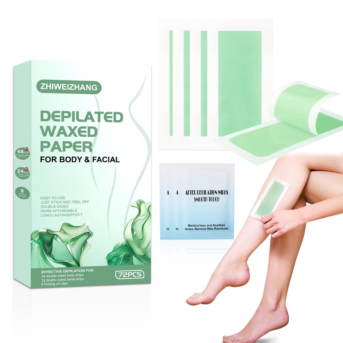 ZHIWEIZHANG 72 piezas tiras cera cuerpo y rostro para depilación en casa.