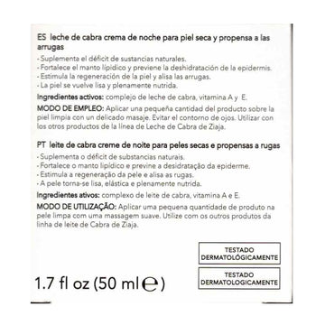 Ziaja Leche de Cabra Crema Noche ingredientes clave nutren la piel