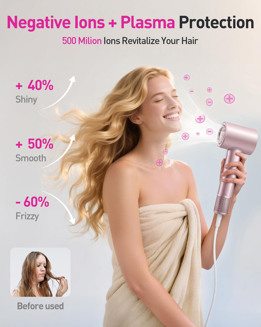 Zibtes ion negativo 500 millones para reducir frizz durante el secado