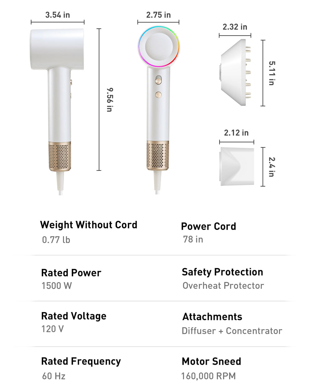 Zibtes secador compacto para viaje con difusor incluido
