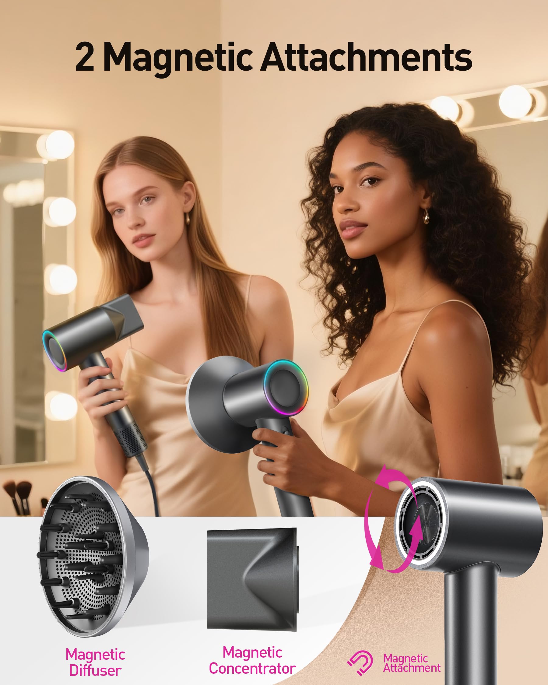 Zibtes secador pelo luces LED: cambia entre modos con claridad para peinado preciso.