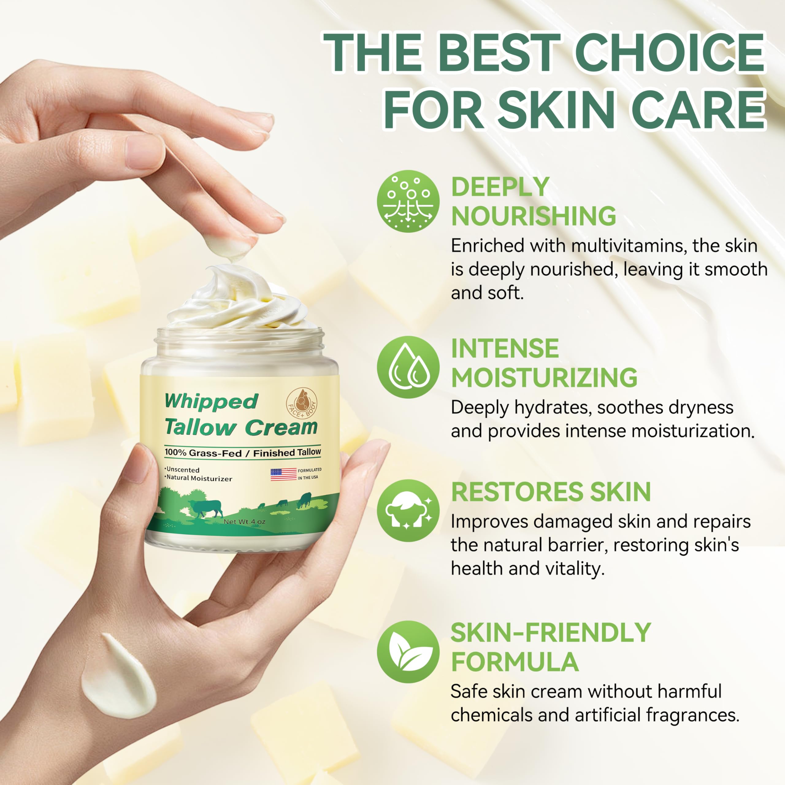 Crema sin olor de ZIIDII manteca de res, apta para piel sensible.