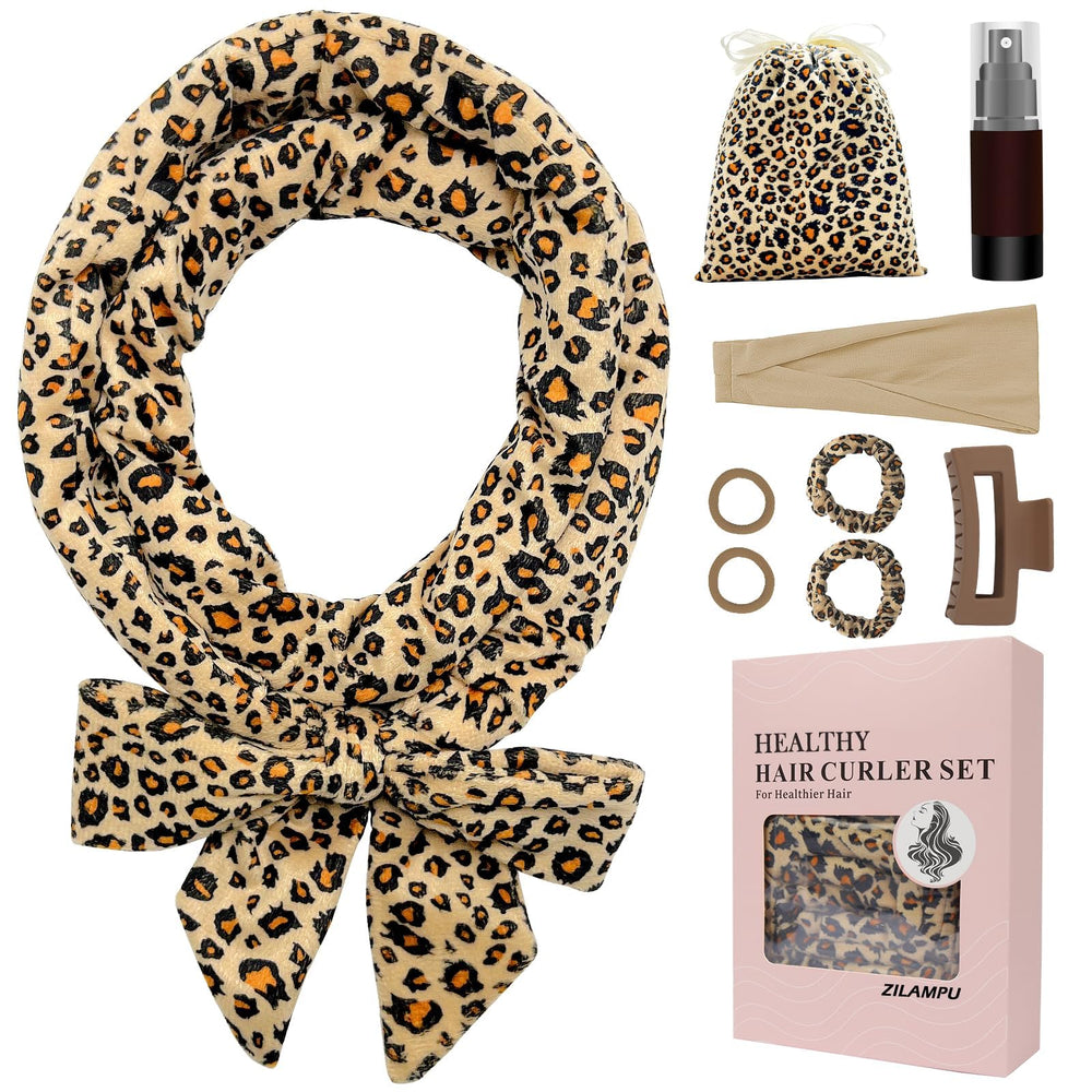 ZILAMPU leopard print no-heat headband ready for overnight curls.