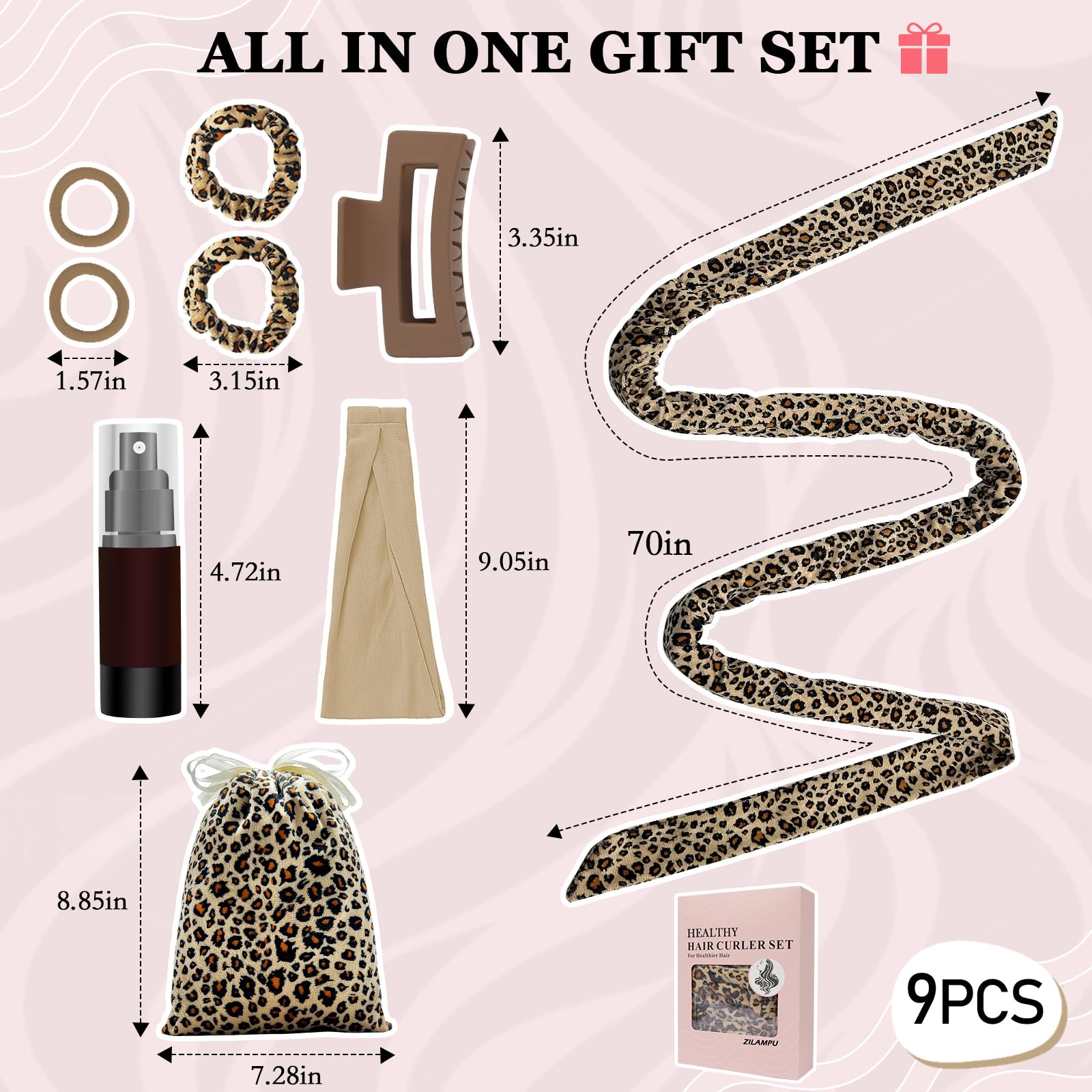 ZILAMPU velour elastic hair ties included for staying curls in place.