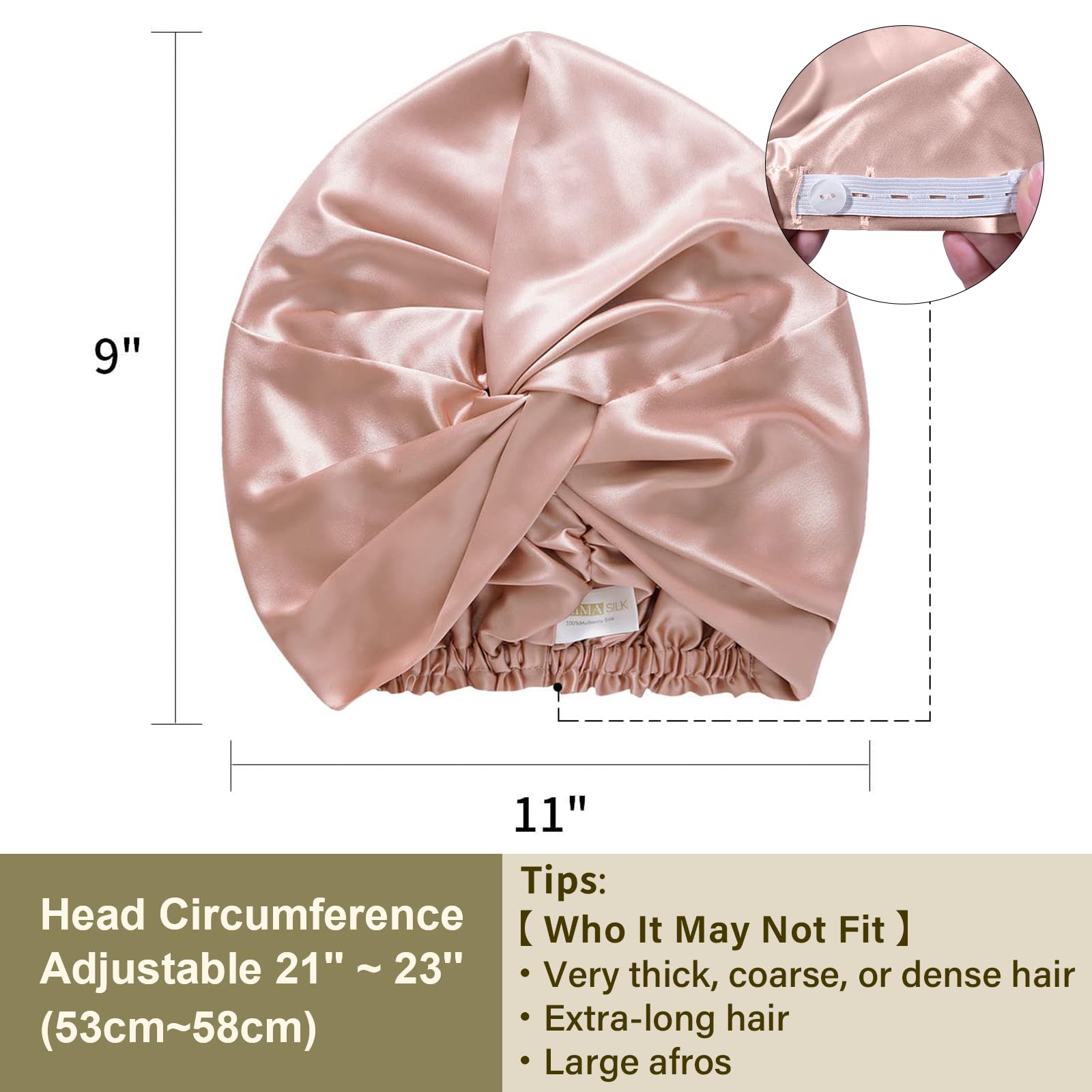 Gorro ZIMASILK con cinta elástica, ajuste cómodo para dormir.
