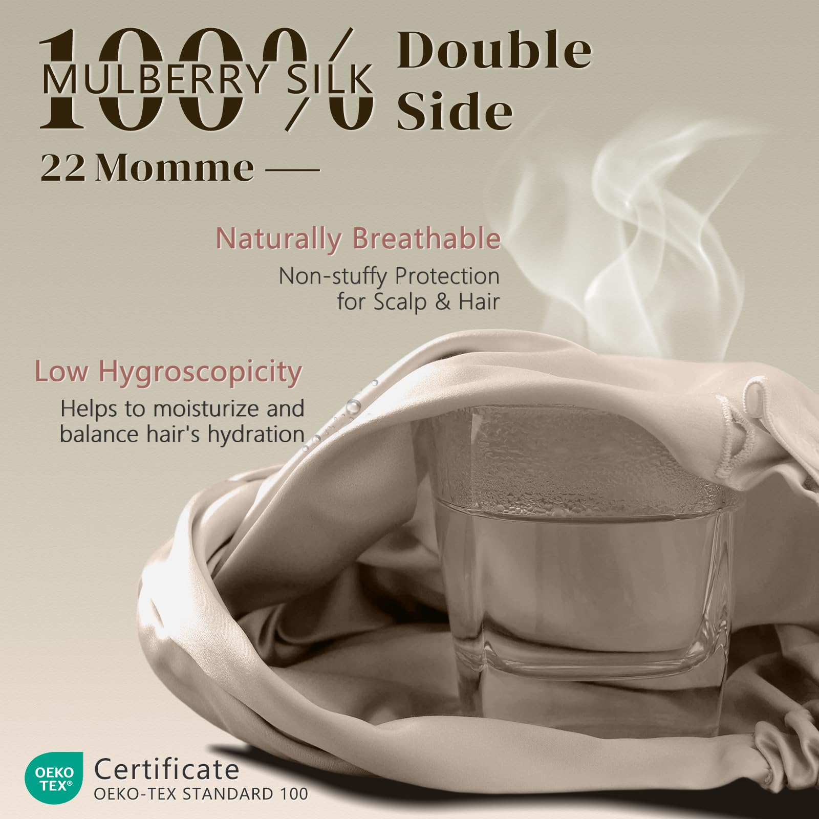 Gorro crema de seda zimasilk para dormitorio, descanso cómodo