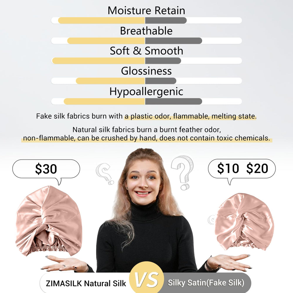 Gorro de seda ZIMASILK, reducción de frizz durante la noche para despertar con brillo.
