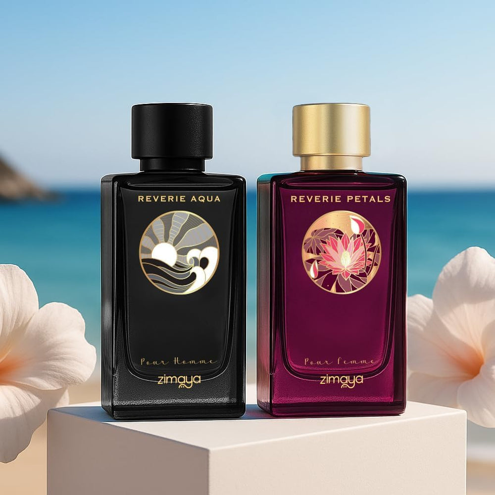 Zimaya Reverie Aqua Pour Homme embossed label, a luxury finish for discerning buyers.