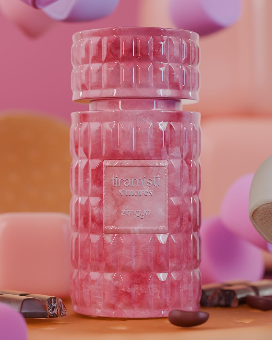 Zimaya Tiramisu S’mores, primer plano de notas gourmand para uso diario.