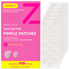 Patch ZitSticka Goo Getter sur le visage ciblant les imperfections pour un rendu plus net.