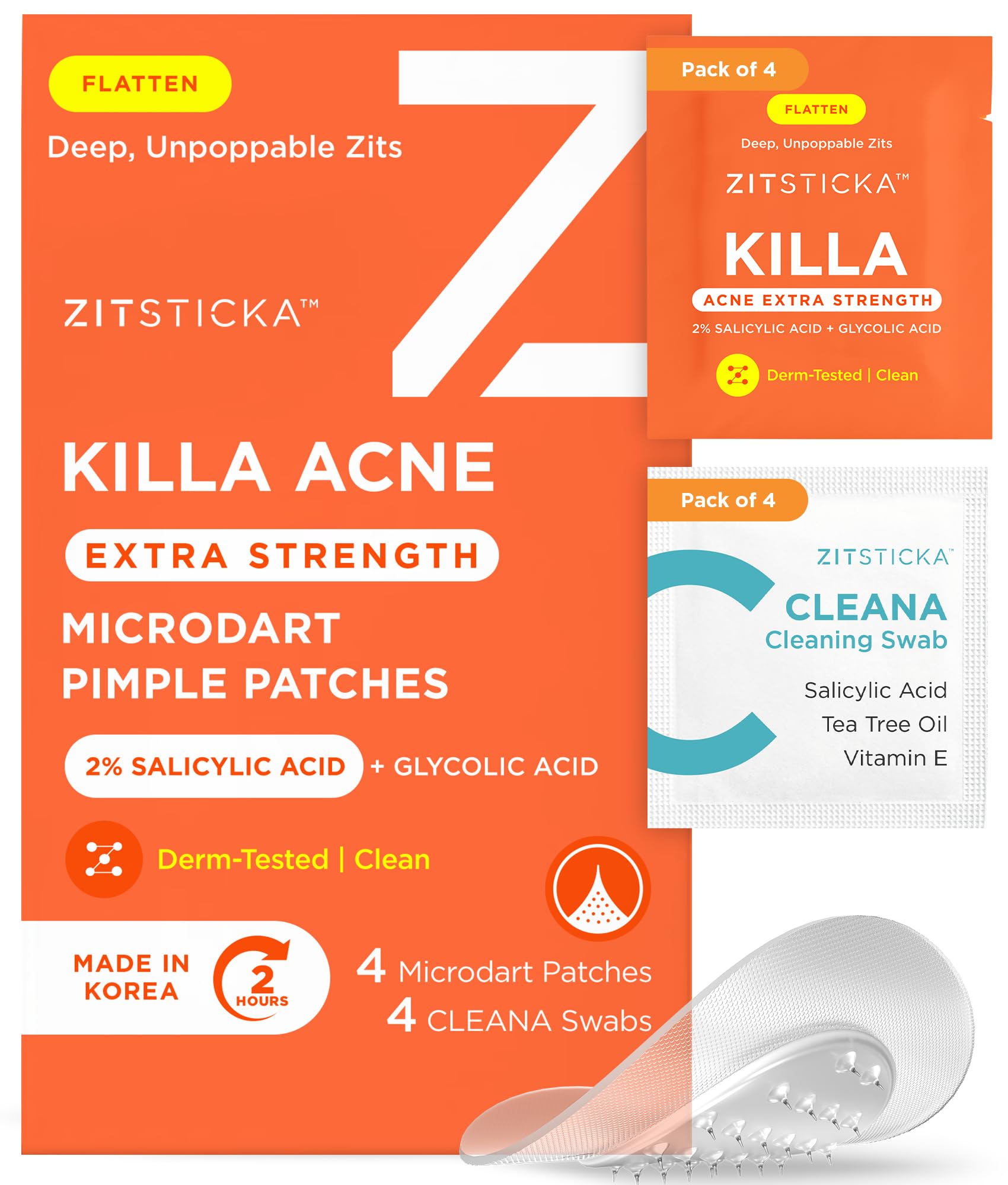 Parche ZitSticka Killa con microdardos para atacar la espinilla localizada.