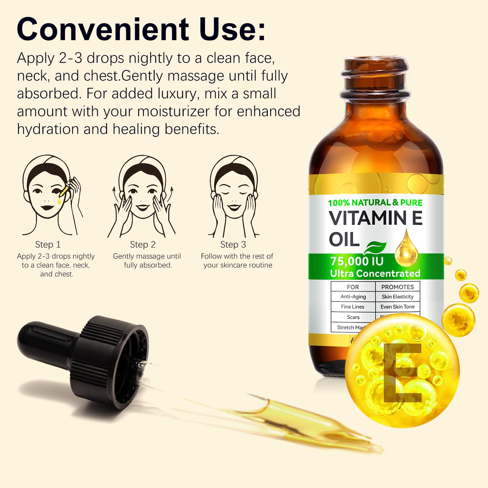 ZIXAOK Aceite Vitamina E 75,000 UI, cuidado de uñas y cutículas.