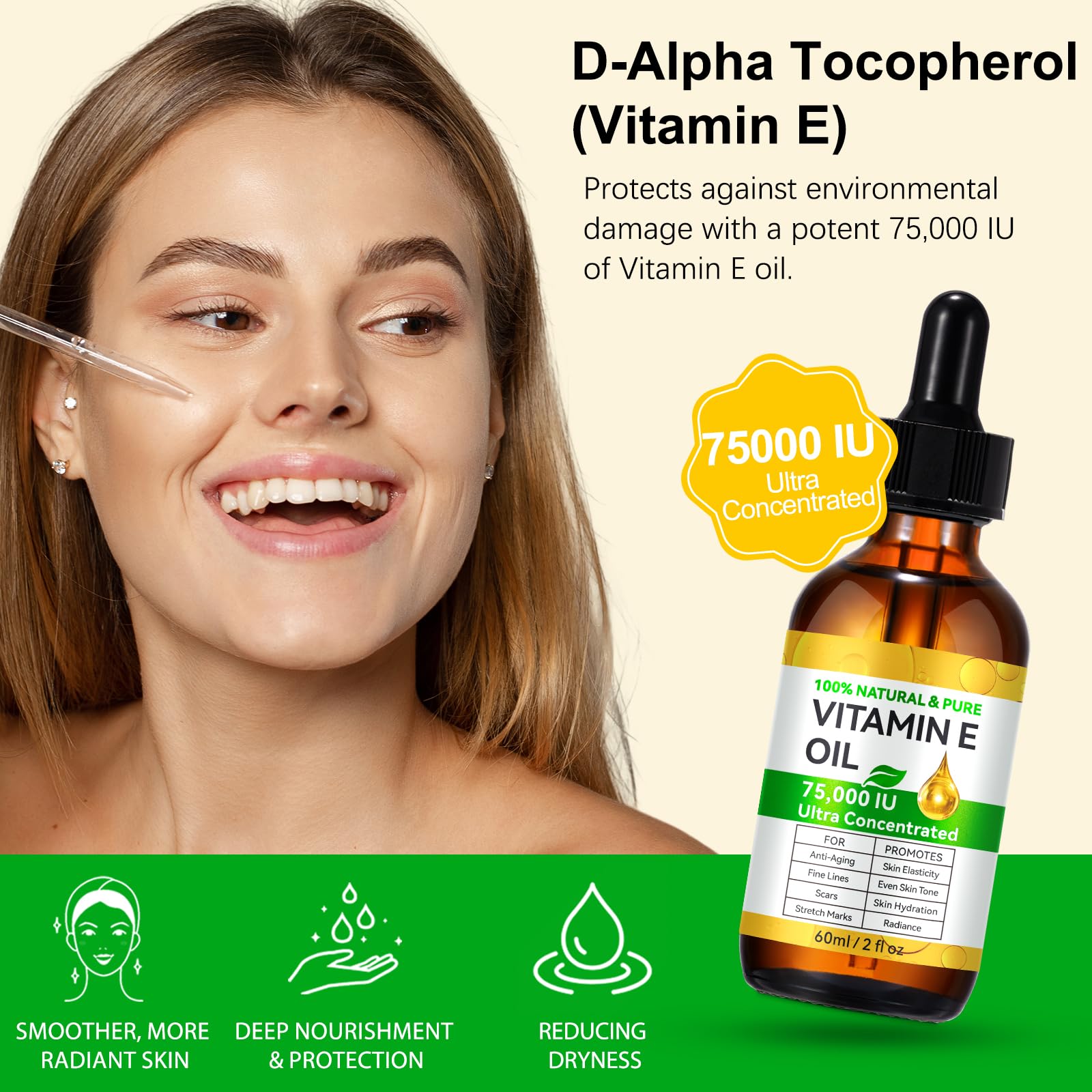 ZIXAOK Aceite Vitamina E 75,000 UI, antioxidante para piel sensible.