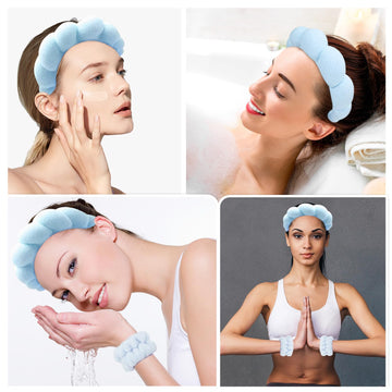 Zkptops diadema acolchada azul, cómoda durante lavado facial y mascarillas.