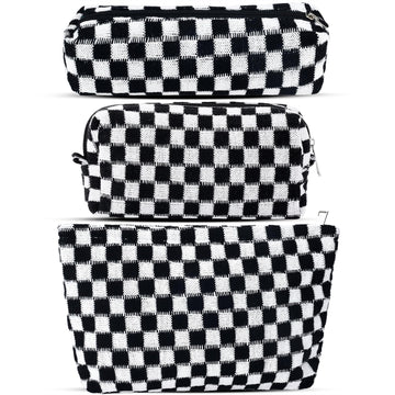 ZLFSRQ bolsa de maquillaje a cuadros grande, ideal para viaje y organización diaria.