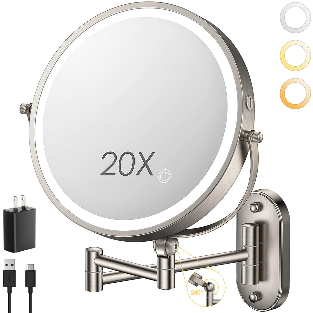 ZLOKLA Espejo de 9 pulgadas con 1X/20X y luz para maquillarte con detalle