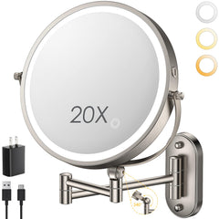 ZLOKLA Espejo de 9 pulgadas con 1X/20X y luz para maquillarte con detalle